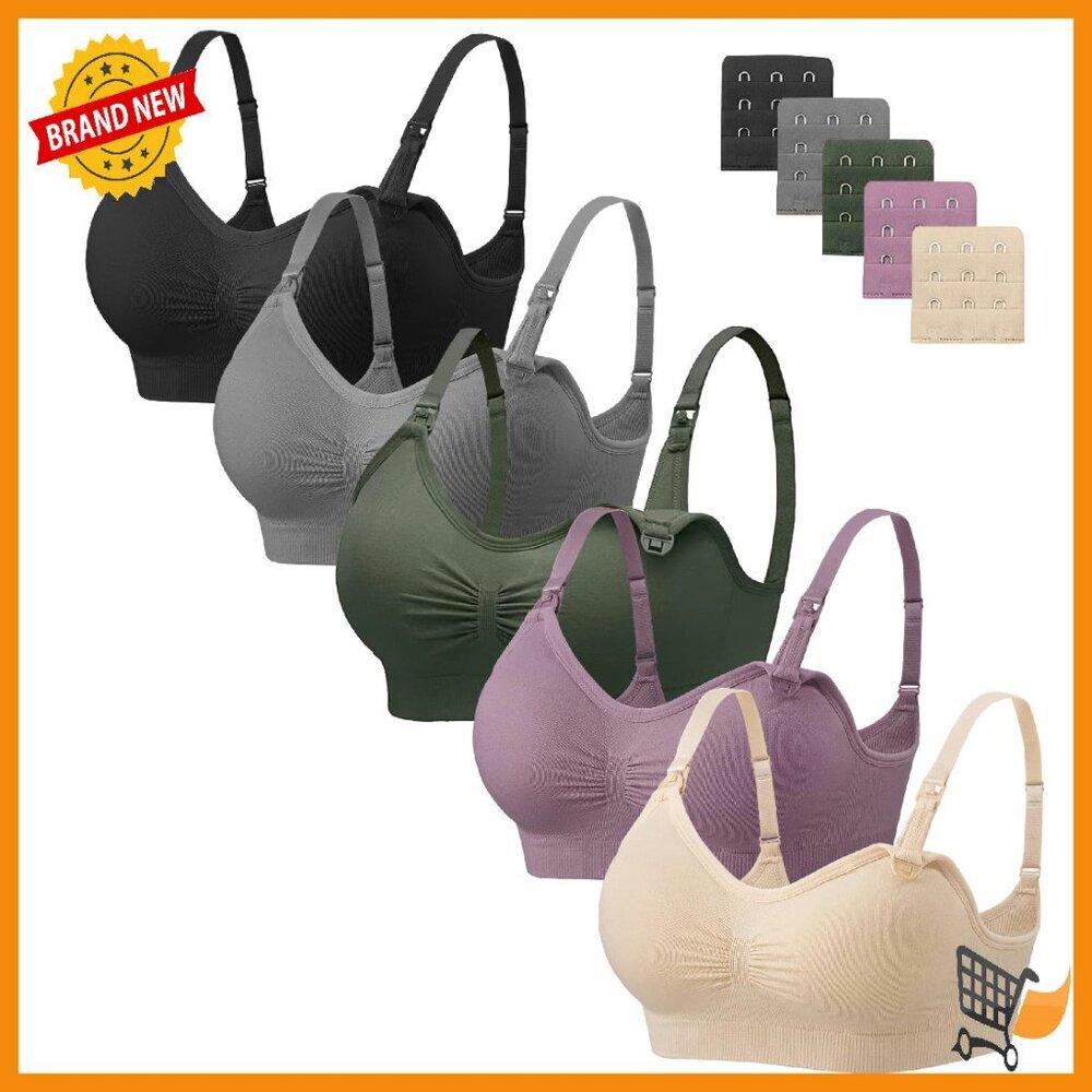 Seamless Wireless Nursing Sleep Bra 5-Pack With Extenders Maternity